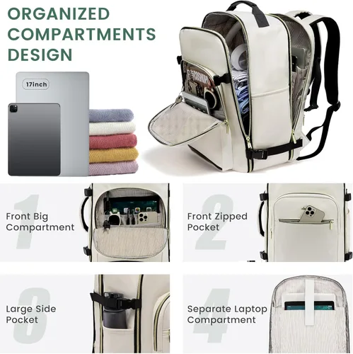 Miniatura 2 de LOVEVOOK Mochila de viaje grande de 40L para mujeres y hombres, mochila de mano de 17 pulgadas para viajar en avión, bolsa de viaje para artículos