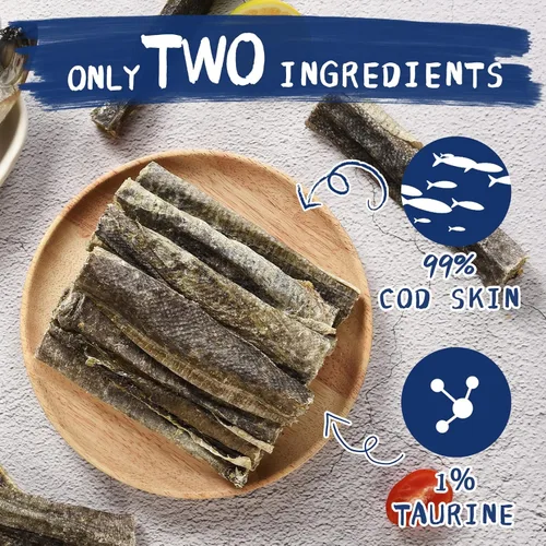 Miniatura 4 de Golosinas para perros PAWUP, piel de bacalao con Taurina, masticables de un ingrediente sin granos, rollos de piel de pescado ricos en Omega3, 8