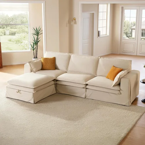 Miniatura 11 de Sofá modular lavable de gran tamaño de 89 pulgadas, sofá nube con funda totalmente extraíble, sofás seccionales para sala de estar, tela
