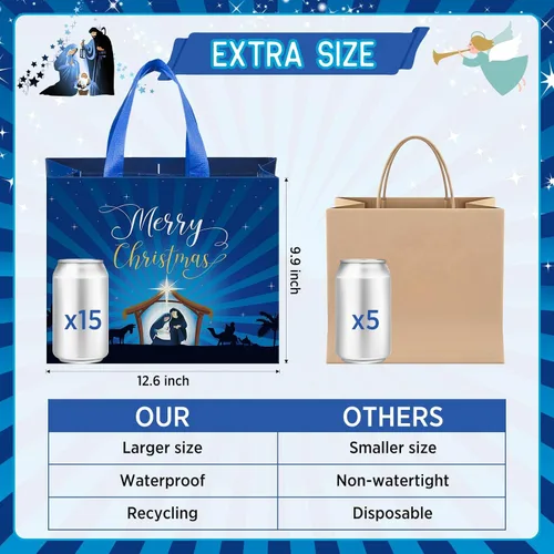 Miniatura 3 de Hosuly 20 bolsas grandes de regalo de Navidad con papel de seda, bolsas de mano para fiestas religiosas con asas, bolsa de dulces de feliz Navidad