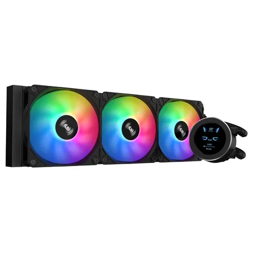 SAMA SM360 Negro Enfriador de Líquido Ajustable con Pantalla LCD, Ventilador Silencioso ARGB PWM Dirigido de 3 x 120 mm, Radiador AIO de 360 mm