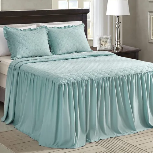CHIXIN Colcha con falda con volantes, caída de 30 pulgadas de largo, ropa de cama estilo Shabby Chic, ligera, juego de 3 piezas, tamaño King, color