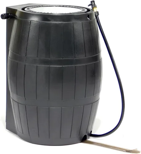 FCMP Outdoor RC4000-BLK Barril recolector de agua, 50 galones, sin bisfenol A, parte trasera plana, para el hogar, almacenamiento de agua, regar
