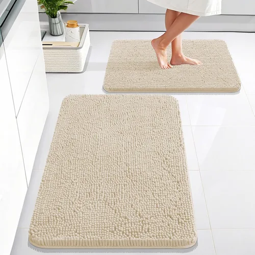 Miniatura 117 de OLANLY Juego de alfombras de baño de 2 piezas, alfombras de baño de chenilla suave y absorbente y alfombra de contorno en forma de U para inodoro