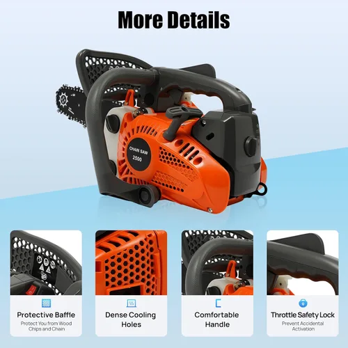 Miniatura 7 de Motosierra de gasolina de 12 pulgadas, motosierra de gasolina de 25.4 cc, 900 W, motosierras de cadena de motor de 2 tiempos, motosierras de gas Rojo
