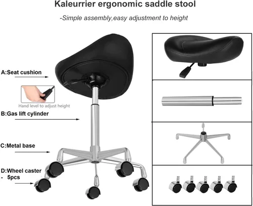 Miniatura 8 de Kaleurrier Taburete ergonómico giratorio con ruedas, hidráulico de elevación neumática, altura ajustable, silla ligera para clínica, peluquería