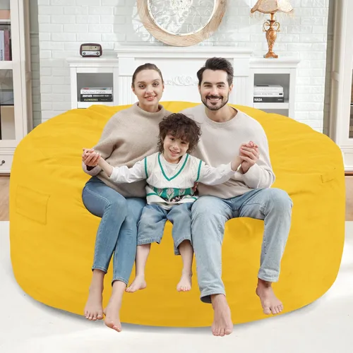 Miniatura 238 de Puf de 5 pies, puf grande con relleno de espuma viscoelástica, sofá puff esponjoso con funda de terciopelo holandés, puf redondo para sala de estar