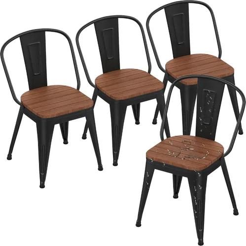 Miniatura 3 de Alunaune Juego de 4 sillas de comedor de metal para exteriores de 18 pulgadas, con respaldo alto, taburetes de bar industriales apilables de hierro