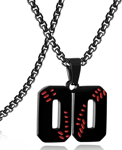 Miniatura 150 de SKQIR Colgante de número de jersey de béisbol para hombres y niños - Cadena de acero inoxidable para atletas - Negro