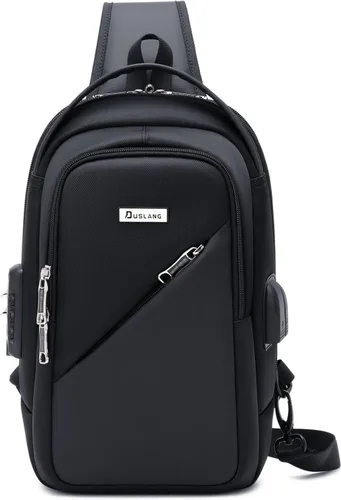Miniatura 7 de DUSLANG Mochilas cruzadas de senderismo para hombres, mochila de hombro con puerto de cargador USB, Negro-b, Mediana, Mochilas Sling
