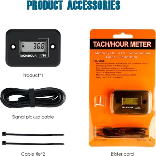 Miniatura 7 de Runleader Mini Tacómetro Digital Cuenta Horas, Acumula Horas TOTAL, Pantalla de RPM en Tiempo Real, Operación a Batería para Cortacésped ZTR