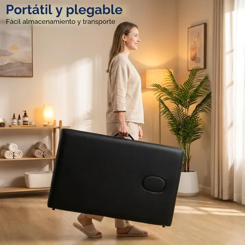 Miniatura 8 de Brelley Mesa de masaje portátil de madera para pestañas, altura ajustable, mesa de spa de 2 pliegues, cama plegable para tatuajes (negro)