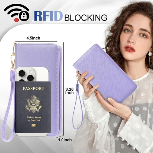 Miniatura 115 de Chelmon - Monedero para mujer de cuero genuino con bloqueo de señal RFID, para tarjetas de crédito