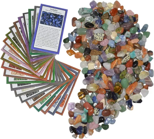 Fantasia Materiales: 2 libras de piedras preciosas naturales pulidas y pulidas con información de roca educativa y tarjetas de identificación -