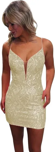 Miniatura 5 de Zoghoo Vestidos de fiesta de lentejuelas 2024 para adolescentes, vestido corto ajustado de graduación, tirantes delgados, vestido de cóctel brillante