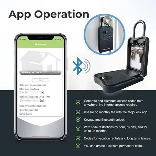 Miniatura 2 de MojoBox, Caja de seguridad digital, caja de bloqueo con llave Bluetooth, la aplicación iOS/Android genera de forma remota códigos de acceso sin