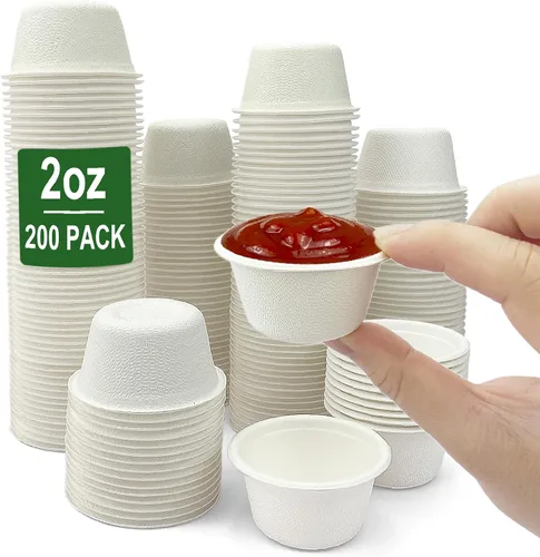 Miniatura 8 de CAMKYDE Vasos de Soufflé Desechables de Fibra de Bagazo de 2 oz, Paquete de 100, Vasos para Condimentos 100% Naturales Biodegradables Compostables