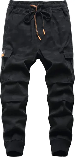 TLAENSON Pantalones deportivos tipo cargo para niños con cordón elástico cintura de algodón, sarga para correr, escuela