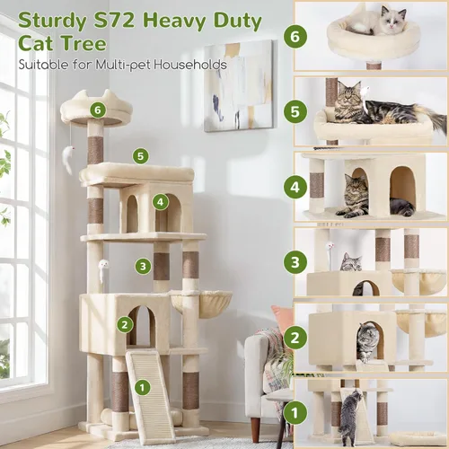 Miniatura 2 de Globlazer Árboles para Gatos de Servicio Pesado para Gatos Grandes, Árbol para Gatos Maine Coon Resistente de 72 pulgadas para Gatos Grandes de 20+