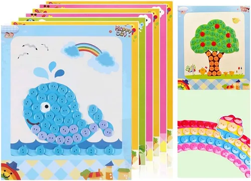 WYNAKESHU 12 calcomanías de botón para dibujar mosaicos, kits de arte para niños, botón adhesivo, juguetes de clase de arte preescolar, regalo de