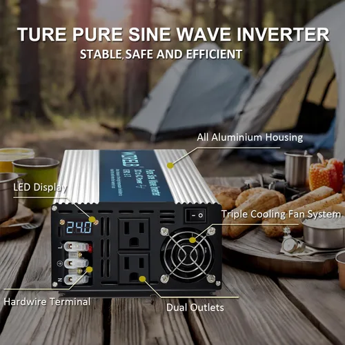 Miniatura 3 de WZRELB 2500W Inversor de onda sinusoidal pura 12V DC a 110V 120V AC con pantalla LED, terminal de cableado duro, inversor de potencia portátil fuera