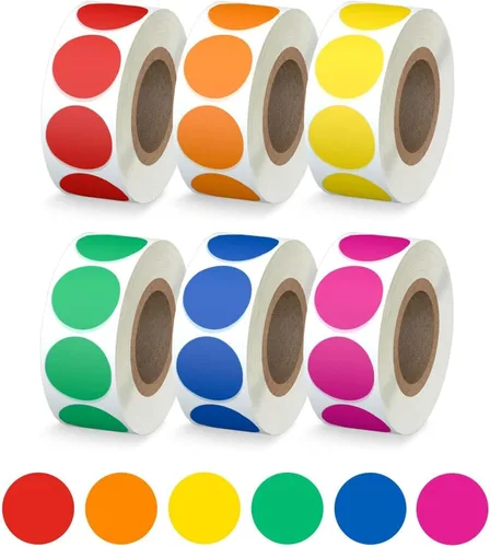 3000 PCS Printholic Etiquetas Adhesivas de Puntos Circulares de Codificación de Colores de 3/4", 6 Colores Incluye Amarillo Brillante Verde Rojo