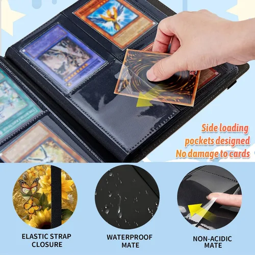 Miniatura 6 de Carpeta de tarjetas coleccionables de 4 bolsillos para 400 tarjetas, libro con banda elástica que se adapta a la mayoría de tarjetas de tamaño Flor