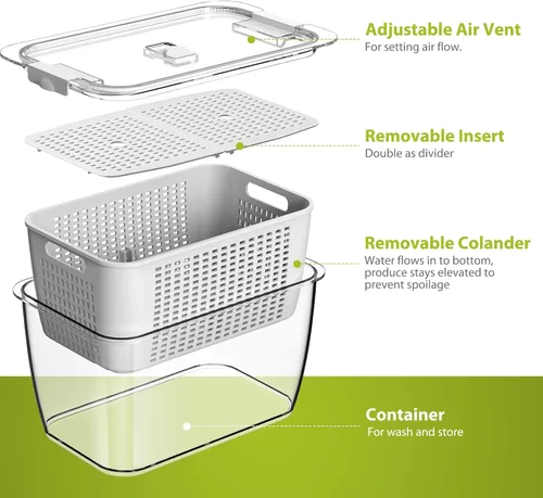 Miniatura 4 de LUXEAR Recipiente fresco, paquete de 3 recipientes para guardar productos, sin BPA, organizador de refrigerador para verduras, frutas y ensaladas