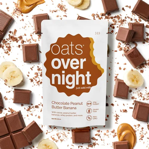 Miniatura 6 de Oats Overnight - Chocolate con mantequilla de maní y plátano - 0.71 oz de proteína, batido de desayuno alto en fibra - Sin gluten, avena sin OMG