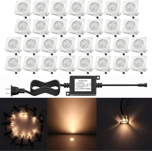 Miniatura 10 de Iluminación de cubierta de bajo voltaje, 20 piezas de 0.1 W ~ 0.3 W, kit de luces LED RGB multicolor de 1-3/5 pulgadas de acero inoxidable empotrado