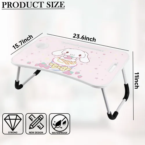 Miniatura 5 de Escritorio kawaii plegable para laptop, mesa de escritorio Kawaii, bandeja de desayuno plegable, soporte de lectura para cama, sofá, suelo (rosa)