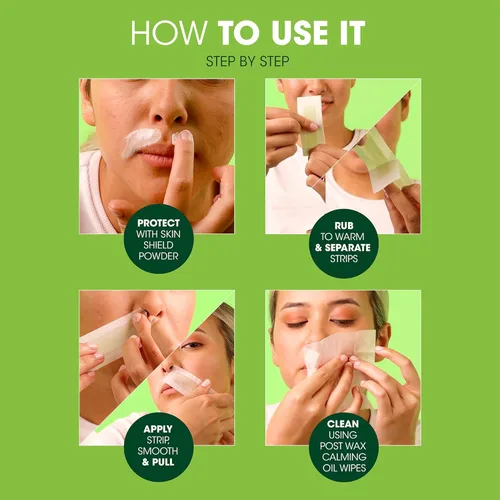 Miniatura 4 de Nad's Tiras de cera facial, depilación facial para mujeres, kit de depilación con 48 tiras de cera facial + 8 toallitas de aceite calmante + polvo