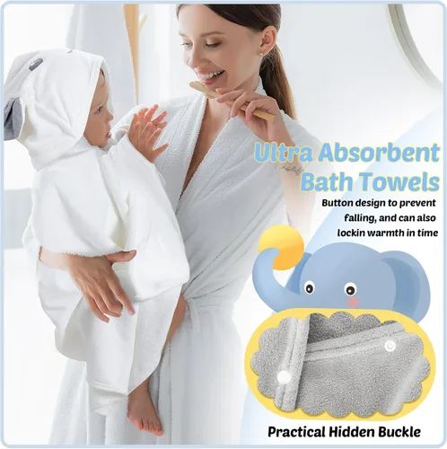 Miniatura 4 de Preboun 2 toallas de baño con capucha para niños pequeños de 27.5 x 55 pulgadas, toalla grande con capucha para niños de 3 a 10 años, bata de baño