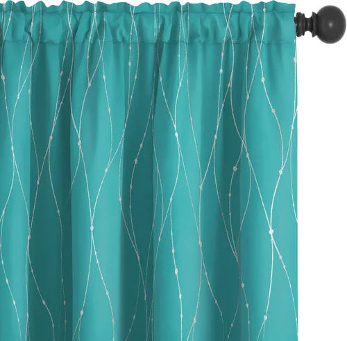 Miniatura 15 de Deconovo - Cortinas opacas con diseño de líneas onduladas y lunares, para dormitorio y sala de estar.