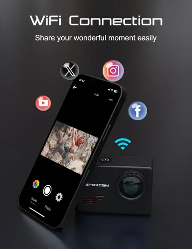 Miniatura 5 de Apexcam Cámara de acción M80 4K con tarjeta de 64 GB, HD 60FPS 48MP cámara deportiva para vlogging, cámara impermeable de 131.2 ft bajo el agua