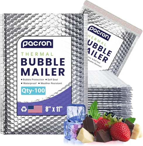 Miniatura 8 de Paquete de 100 sobres térmicos aislados de burbujas plateadas de 6.5 x 11 pulgadas, sobres acolchados autosellantes de papel metálico impermeables