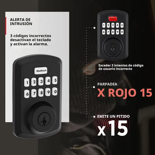 Miniatura 6 de Kwikset Powerbolt 250 - Cerradura electrónica de transición con teclado de 10 botones, color negro mate, con cómoda entrada sin llave, códigos