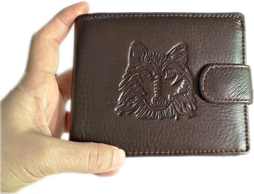 Miniatura 35 de Hombres Cool Eagle Wolf Caballo Totem Cuero Vaca Vertical Cartera Cremallera Multi-tarjeta Titular, Tótem de caballo, Minimalista