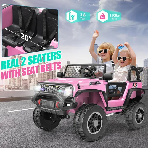Miniatura 8 de Hikole - Coche eléctrico de 24 V para niños con control remoto, 4×100 W, juguetes para montar, 2 niños lado a lado, camión eléctrico con 2 ganchos