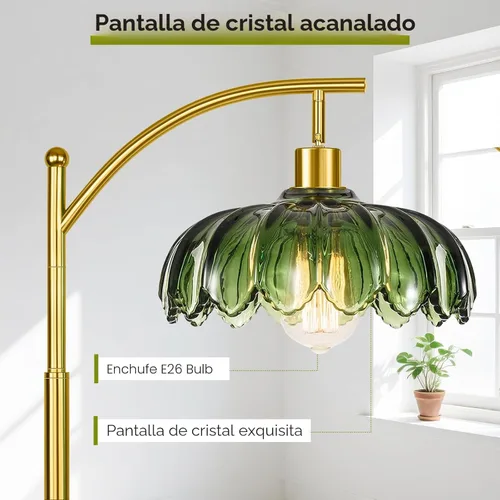 Miniatura 3 de Lámpara de pie dorada para sala de estar, lámpara alta de pie vintage única, lámparas de pie modernas de mediados de siglo, lámparas de pie de Verde