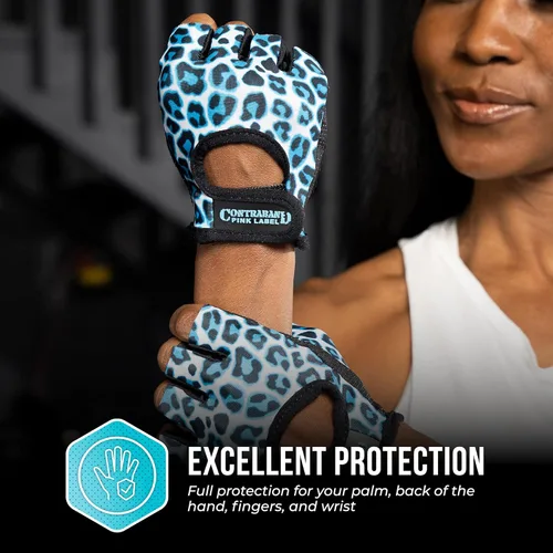 Miniatura 4 de Contraband Pink Label 5297 Design Series - Guantes de levantamiento y remo con estampado de leopardo (par) – Ligero vegano medio acolchado de Azul