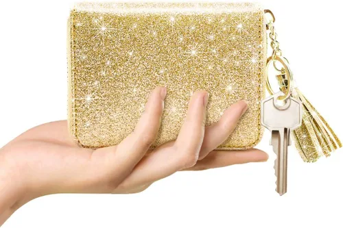 Miniatura 4 de Billetera pequeña para tarjetas de crédito RFID con purpurina linda para mujer