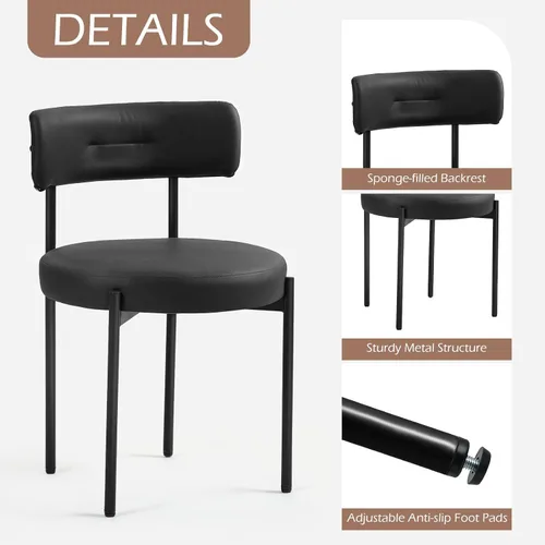 Miniatura 3 de AVAWING Juego de 6 sillas de comedor de piel sintética negra, modernas sillas de cocina tapizadas con patas de metal y respaldo curvo, sillas