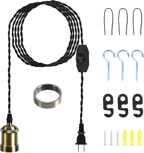 Miniatura 7 de Kit de cable de luz colgante con interruptor regulador, luces colgantes estilo granja de 19.69 pies de longitud del cable de alimentación, cable