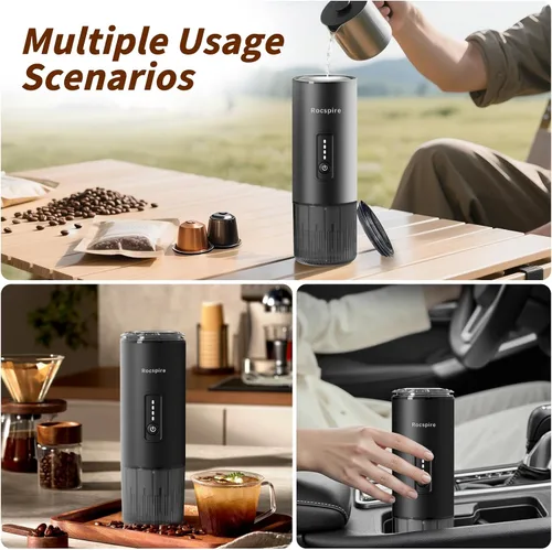 Miniatura 7 de Cafetera de café espresso portátil 3 en 1 de 20 bares, de acero inoxidable, se adapta a cápsulas de café molido y Nespresso USB-C recargable