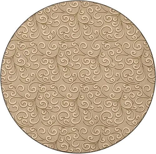Mantel de cierre de borde redondo, mantel de borde elástico beige, patrón de damasco de remolinos florales clásico victoriano, se ajusta a mesas