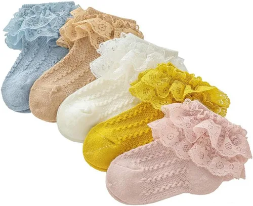 Colorful Childhood Calcetines de encaje con volantes y ojales para bebés y niñas pequeñas, calcetines cortos de doble encaje para recién nacidosbebés
