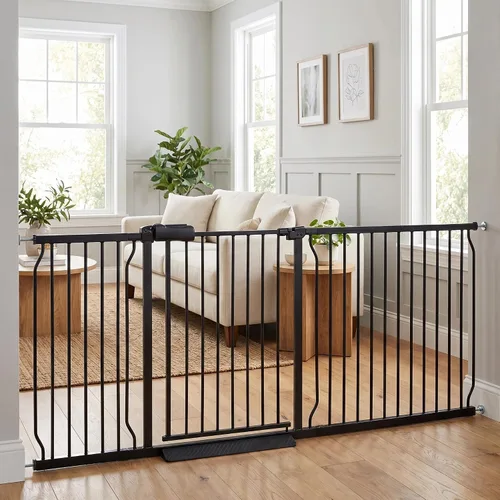 Miniatura 19 de Puertas para bebés extra anchas de 48 a 53 pulgadas, puerta grande para bebé, para escaleras, para mascotas, puertas para interiores, para puertas