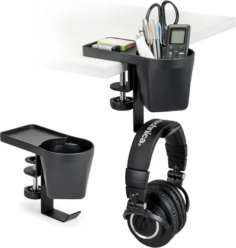 EHO Soporte para bolígrafos y tazas de escritorio con abrazadera, organizador de artículos de papelería 3 en 1 con almacenamiento para lápices y