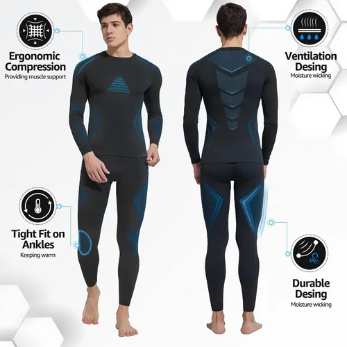 Miniatura 4 de UNIQUEBELLA Men's Thermal Underwear Sets Top & Long Johns Fleece Sweat Quick Drying Thermo Base Layer